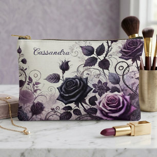 Personalisierte dunkle gothische Blumen-Kosmetik-M Zubehörtasche