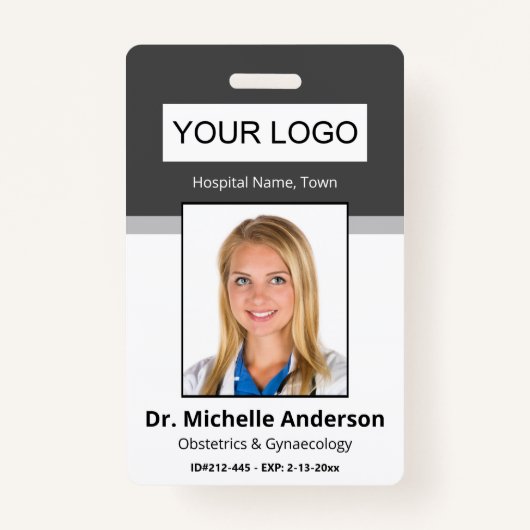 Personalisierte dunkle graue Doktor-Foto-Identität Ausweis (Vorderseite)