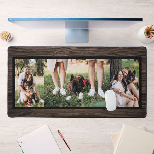 Personalisierte dunkle Holz-3-Foto-Collage-Schreib Schreibtischunterlage