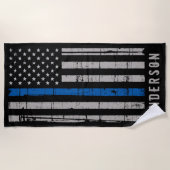 Personalisierte Dünnblauer Linie Strandtuch (Vorderseite)