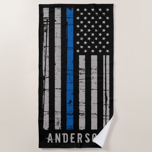 Personalisierte Dünnblauer Linie Strandtuch (Vorderseite)