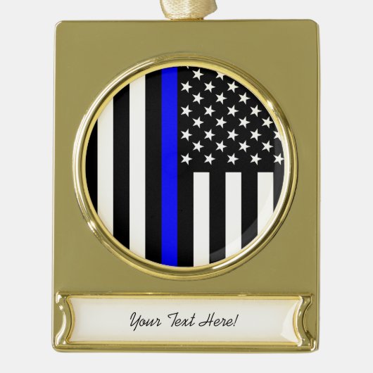 Personalisierte dünne blaue Linie amerikanische Banner-Ornament Gold (Vorderseite)