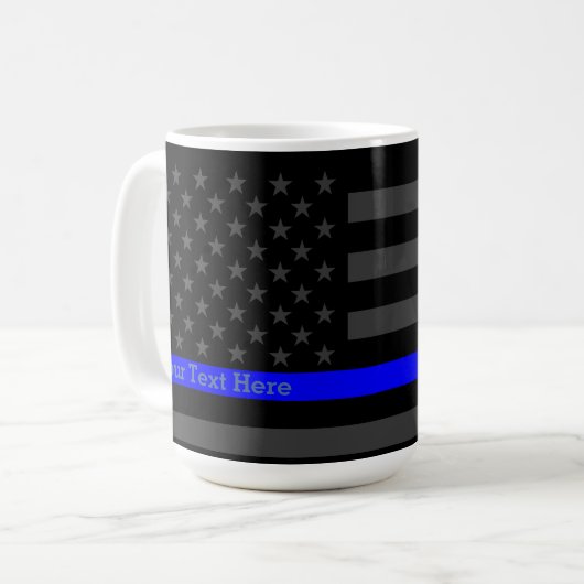 Personalisierte dünne blaue Linie graue Kaffeetasse (Vorderseite Links)