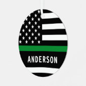 Personalisierte dünne grüne Linie Militärweihnacht Ornament Aus Metall (Vorderseite links)