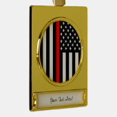 Personalisierte dünne rote Linie amerikanische Banner-Ornament Gold (Rechts)