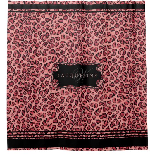 Personalisierte Dusche Mit Monogramm rosa Leopard Duschvorhang (Vorderseite)