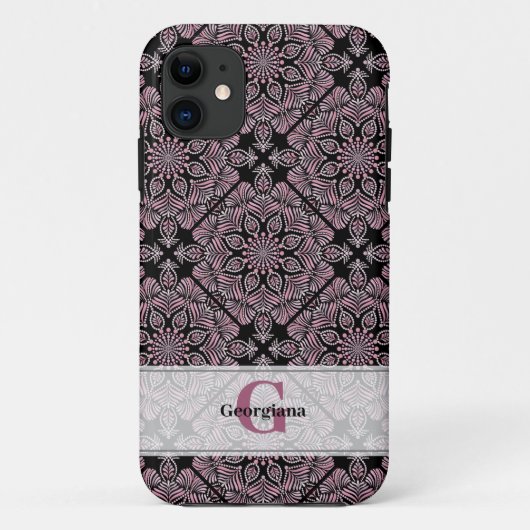 Personalisierte Dusky-Rose Blumenfronten Mandala T Case-Mate iPhone Hülle (Rückseite)