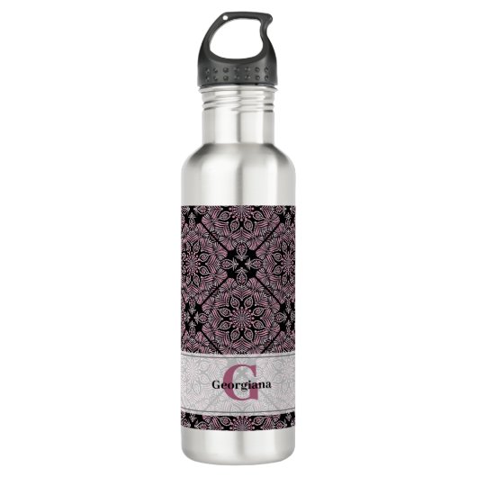 Personalisierte Dusky-Rose Blumenfronten Mandala T Edelstahlflasche (Vorderseite)