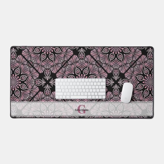 Personalisierte Dusky-Rose Blumenfronten Mandala T Schreibtischunterlage (Tastatur & Maus)