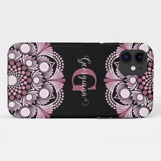 Personalisierte Dusky Rose Boho Floral Dot Mandala Case-Mate iPhone Hülle (Rückseite (Horizontal))