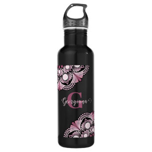 Personalisierte Dusky Rose Boho Floral Dot Mandala Edelstahlflasche