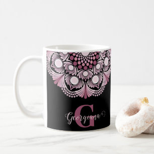 Personalisierte Dusky Rose Boho Floral Dot Mandala Kaffeetasse