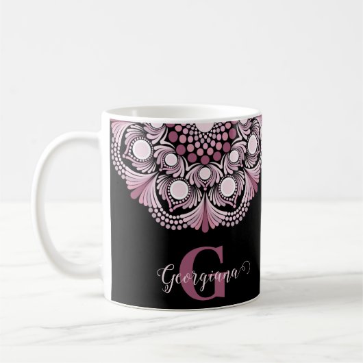 Personalisierte Dusky Rose Boho Floral Dot Mandala Kaffeetasse (Links)