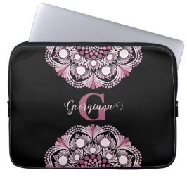 Personalisierte Dusky Rose Boho Floral Dot Mandala Laptopschutzhülle