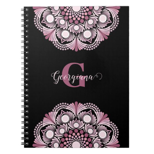 Personalisierte Dusky Rose Boho Floral Dot Mandala Notizblock (Vorderseite)