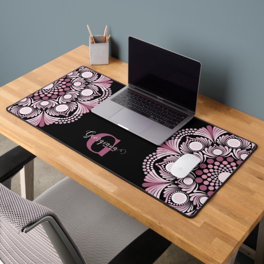 Personalisierte Dusky Rose Boho Floral Dot Mandala Schreibtischunterlage (Büro 2)