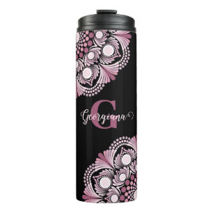 Personalisierte Dusky Rose Boho Floral Dot Mandala Thermosbecher