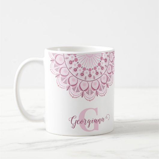 Personalisierte Dusky Rose Confetti Lace Dot Manda Kaffeetasse (Links)