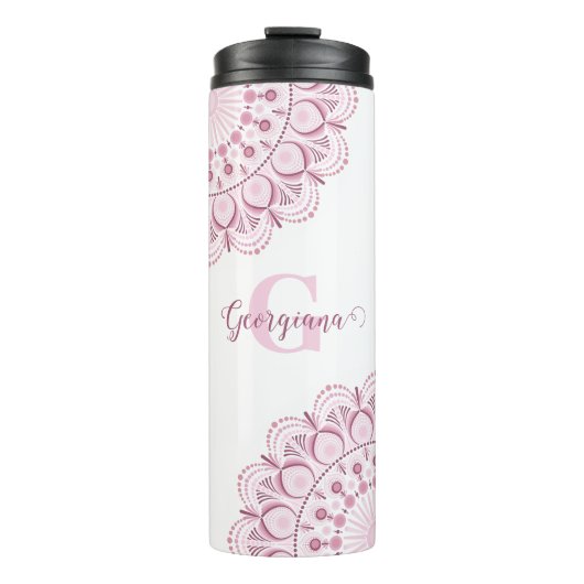 Personalisierte Dusky Rose Confetti Lace Dot Manda Thermosbecher (Vorderseite)