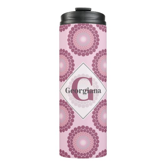 Personalisierte Dusky Rose Polka Dot Mandala Thermosbecher (Vorderseite)