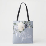 Personalisierte dustig blühende Blütenmutter des B Tasche<br><div class="desc">Botanische Blumen und Grünpflanzen in sanften Gelb,  staubblau und grau,  mit anpassbarer "Mutter des Bräutigams"-Schrift und individuelle Name auf der Rückseite,  elegant und romantisch,  große personalisierte Geschenke für die Mutter des Bräutigams.</div>