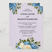 Personalisierte dusty Blue und Elfenbeinblütenhoch Einladung (Vorne/Hinten)