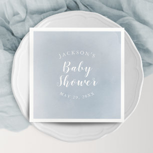 Personalisierte Dusty Blue Watercolor Babydusche Serviette