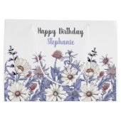 Personalisierte Dusty Blue-Wildblumen Große Geschenktüte (Rückseite)