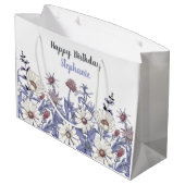 Personalisierte Dusty Blue-Wildblumen Große Geschenktüte (Rückseite Schrägansicht)