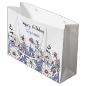 Personalisierte Dusty Blue-Wildblumen Große Geschenktüte (Vorderseite Schrägansicht)