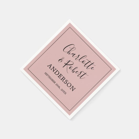 Personalisierte Dusty Rose Pink Black Wedding Serviette (Ecke)