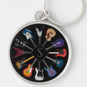 Personalisierte E-Gitarre Kreis Schwarz Schlüsselanhänger