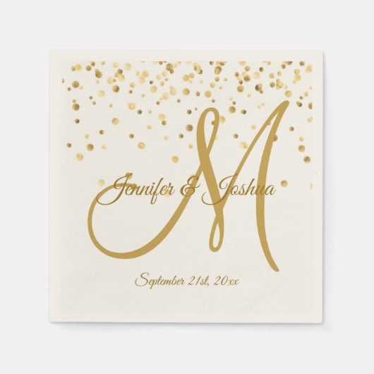 Personalisierte ECRU Gold Confetti MONOGRAM Hochze Serviette (Vorderseite)
