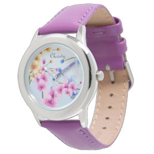 Personalisierte Edelstahl-Uhr mit Blumenmuster am  Armbanduhr