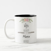 Personalisierte Ehefrau Mama Est Custom Year, Blum Zweifarbige Tasse (Links)