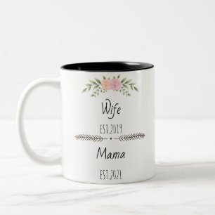 Personalisierte Ehefrau Mama Est Custom Year, Blum Zweifarbige Tasse