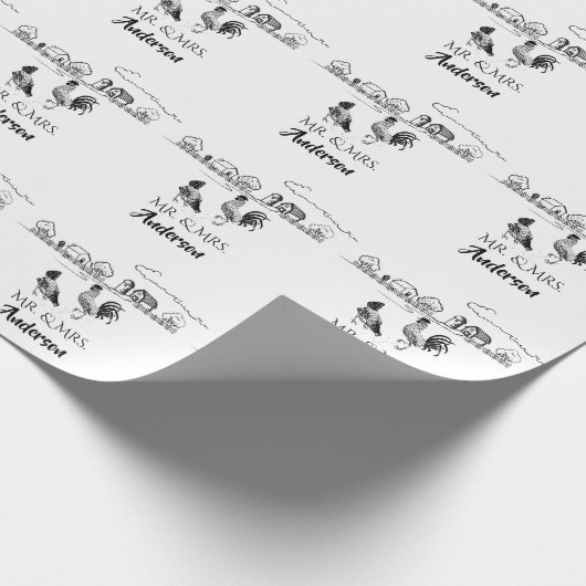 Personalisierte Eheschließung von Hühnern Geschenkpapier (Ecke)