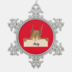Personalisierte Eichhörnchenwand Schneeflocken Zinn-Ornament