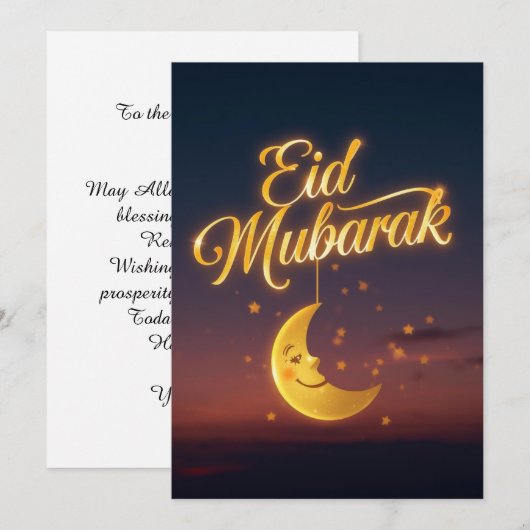 Personalisierte Eid Mubarak-Grußkarte Einladung (Vorne/Hinten)