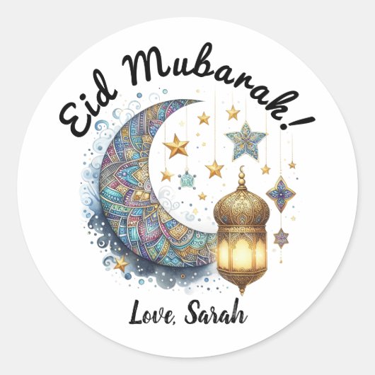 Personalisierte Eid Mubarak Round Stickers (Vorderseite)
