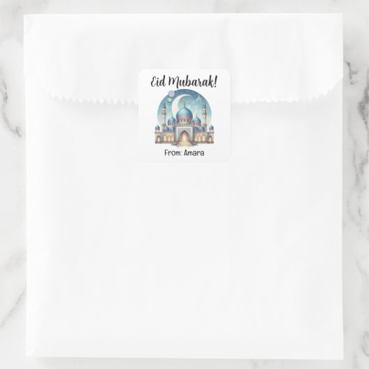 Personalisierte Eid Mubarak Square Stickers (Tasche)