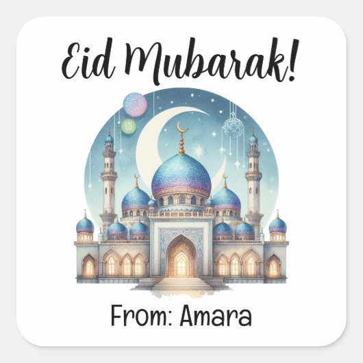 Personalisierte Eid Mubarak Square Stickers (Vorderseite)