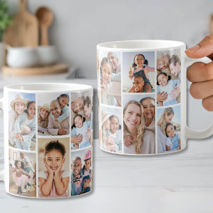 Personalisierte einfache 14-Foto-Collage Kaffeetasse