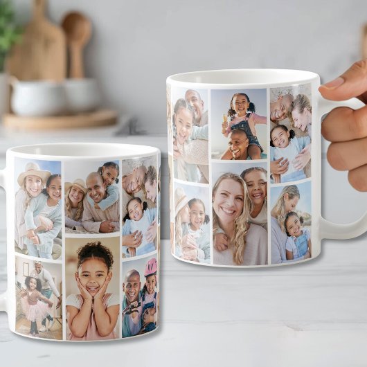 Personalisierte einfache 14-Foto-Collage Kaffeetasse