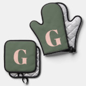 Personalisierte, einfache, fette Monogramm Rosa un Ofenhandschuh & Topflappen-Set (Vorderseite/Rückseite)