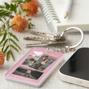 Personalisierte einfache Fotos auf hellrosa Hinter Schlüsselanhänger