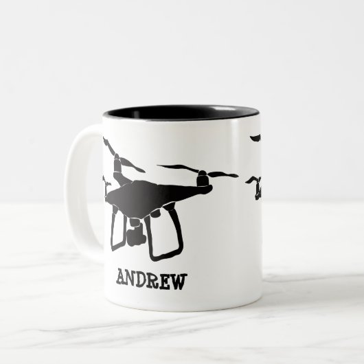 Personalisierte Einfache Schwarze Drohne-Illustrat Zweifarbige Tasse (Vorderseite Links)