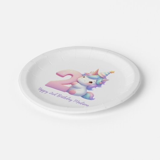 Personalisierte Einhorn 2. Pappteller (Schrägansicht)