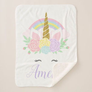 Personalisierte Einhorn-Babydcke Sherpadecke