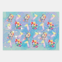 personalisierte Einhorn-Geschenkpackung zum 7. Geb Geschenkpapier Set